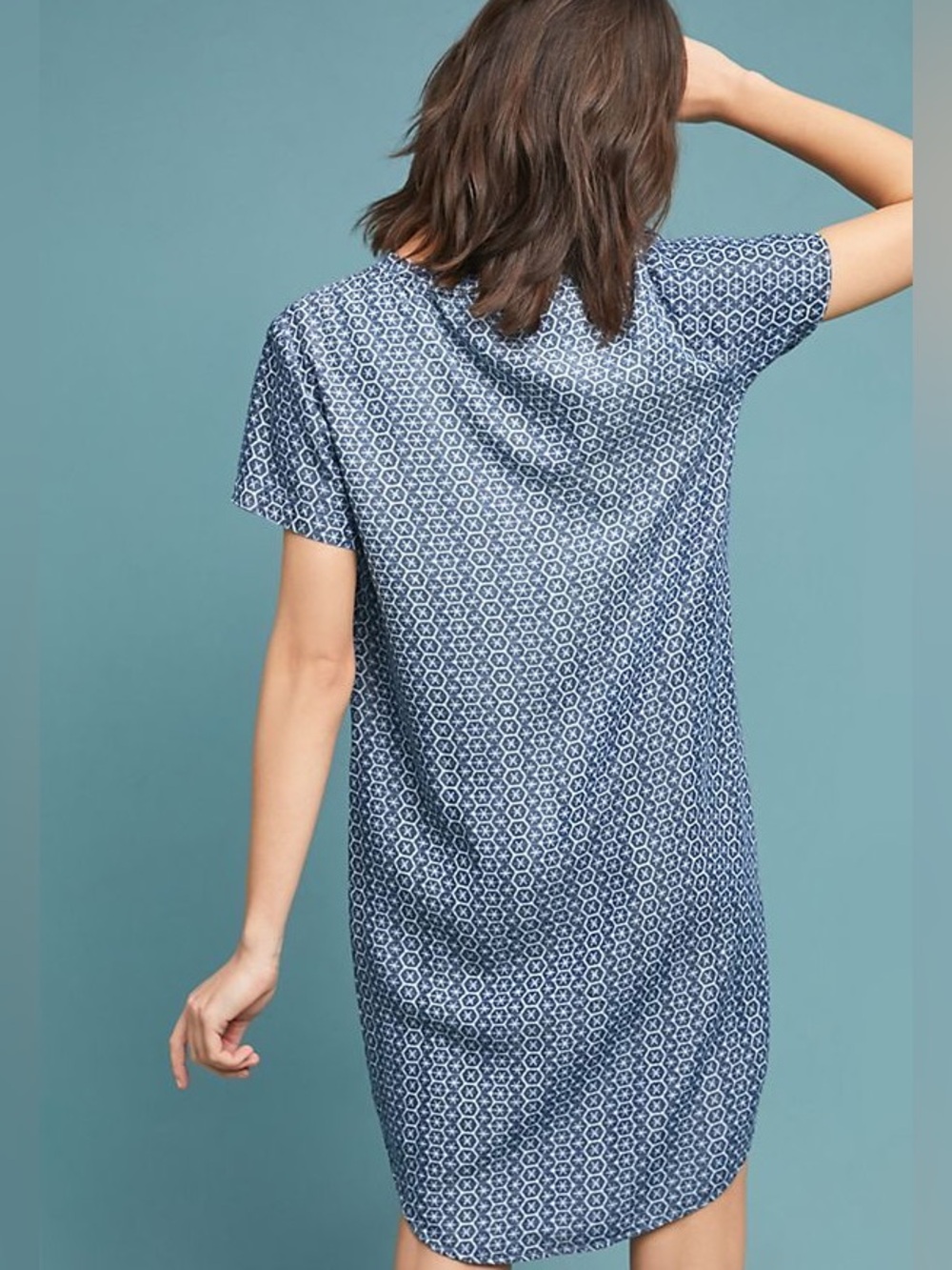 Anthropologie Cloth & Stone Justine Dress Chambray Geometric Tencel Lyocel - Picture 2 of 7